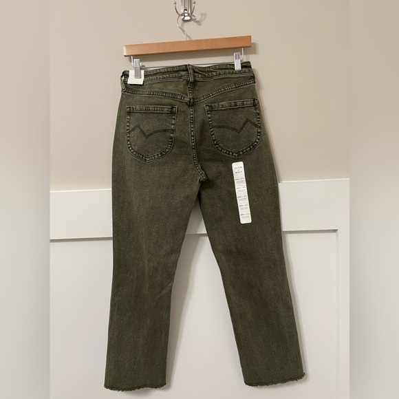 Cleo + Wolf Olive Green High-Waist Straight Crop Frayed Jeans Size 28/27 - Picture 5 of 10